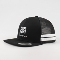 Topi Jaring Snapback Bordir 3D 6 Panel OEM Laris Manis, Topi Trucker Berstruktur Pinggiran Datar Gaya Australia Berkualitas Tinggi