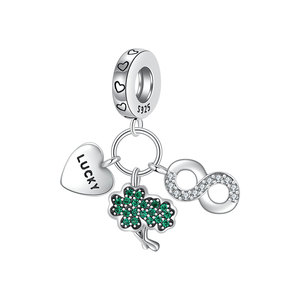 Lucky Four-Leaf Clover S925 Sterling Silver Beaded <b>Infinity</b> <b>Bracelet</b> Pendant Wholesale Women's Jewelry Gifts - Product Image 1