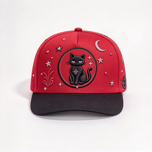 Gorra de Béisbol de 5 Paneles de Perfil Alto de Algodón Sarga con Bordado 3D en Relieve Negra para Decoración de Diamantes de Imitación de Estrellas, Lunas y Celestiales al por Mayor - Product Image 3