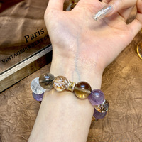 Bracelet pour femme en cristal naturel d'améthyste lavande, avec fleur en feuille d'or, cristal Azecht blanc et brin de cristaux multi-gemmes