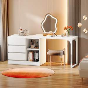 <span class=keywords><strong>Mesa</strong></span> de Maquillaje Moderna de Esquina con 3 Cajones y 2 Estantes, Escritorio Compacto Blanco con Organizador Reversible - Product Image 1