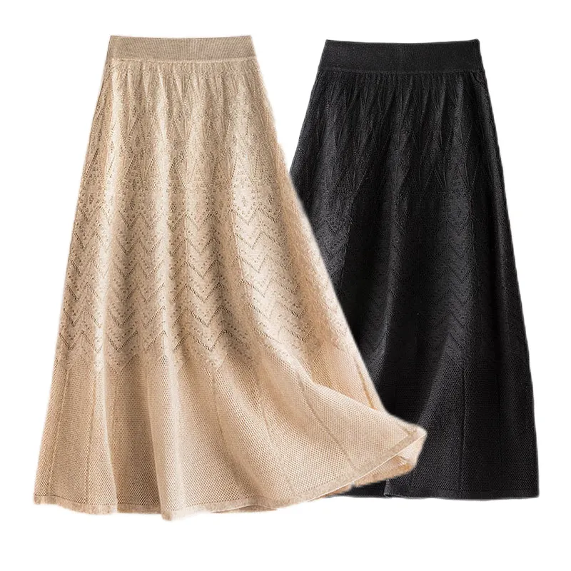 Knitted Jacquard With Lining Elastic Waist Wool A Line New Lace Skirts For Women