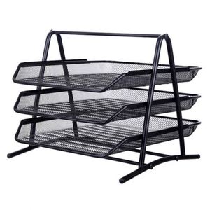 Office Desktop Black <b>Metal</b> Wire Mesh 3-tier Paper Tray Stackable <b>File</b> Tray - Product Image 4