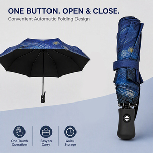 Parapluie de voyage compact 3 plis entièrement automatique, design moderne, imprimé artistique, logo personnalisé pour adultes, vente en gros - Product Image 1