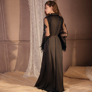 Ropa de dormir de lujo para <span class=keywords><strong>mujer</strong></span>, vestido de novia de verano por la mañana, malla transparente, puño de plumas, <span class=keywords><strong>bata</strong></span> larga de seda de encaje 1000 - Product Image 5