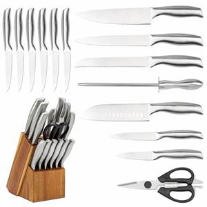 High Carbon Stainless Steel 15-Piece <b>Kitchen</b> <b>Knife</b> Set <b>Sharp</b> Blade Ergonomic Handle Cooking Cutlery <b>Knives</b> Kits with Wood Block - Product Image 5