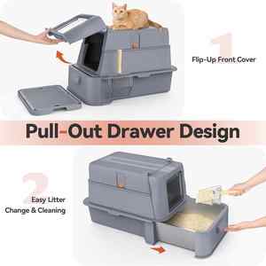 صيحات جديدة تصميم أدراج كبيرة جدًا بسهولة تغيير فضلات القطط من الفولاذ المقاوم للصدأ القط للقطط الكبيرة والسمينة - Product Image 6