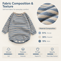 Barboteuse tricotée rayée pour bébé, en maille douce de classe A, à manches longues, style triangle, printemps-automne, pour nouveau-né et tout-petit, avec boutons à l'entrejambe
