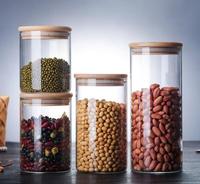 Récipients de stockage alimentaire en verre borosilicate résistant à la chaleur avec couvercle en bambou, boîte hermétique pour garde-manger, cuisine, épices, thé