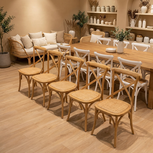 Sedia in Legno Rustica Vintage Impilabile con Schienale Incrociato per Eventi, Ristoranti, Bistrot e Hotel - Product Image 3