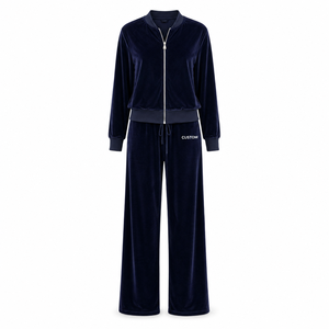 Ensemble de survêtement en velours pour <span class=keywords><strong>femme</strong></span>, haute qualité, deux pièces, veste et pantalon en velours de luxe, jogging à rayures latérales, vêtements de détente - Product Image 1