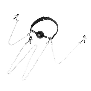 Jouet BDSM oral féminin SM en cuir PU avec chaîne à clip et muselière pour équipement de bondage - Product Image 2
