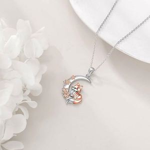 Collier renard de style New Forest européen-américain, unique, charmant et magnifique, couleur or rose, avec fleurs et lune, pour mère - Product Image 4
