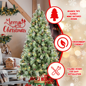 9ft Artificial <strong>Christmas</strong> <strong>Tree</strong> <strong>with</strong> Pine Cones Warm <strong>White</strong> <strong>Lights</strong> Full Lifelike Branches for Holiday Decor - Product Image 5
