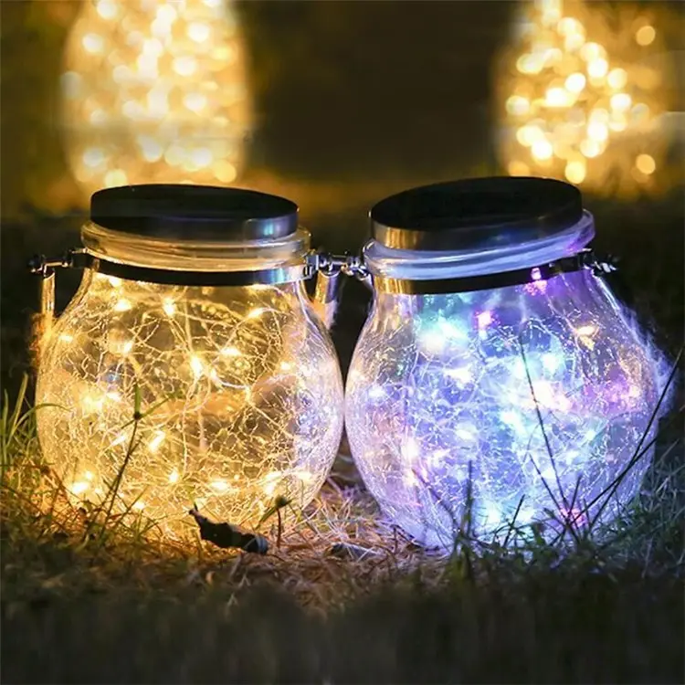 2024 individueller Werkspreis Schlussverkauf wasserdichter hängender Gartendekoration Crackle Glass Jar Mason Jars Solarlicht