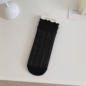 Chaussettes mi-mollet pour femme, fines, en dentelle <span class=keywords><strong>et</strong></span> résille, transparentes, à bord volanté, jacquard cœur, style décontracté, assorties au quotidien - Product Image 6