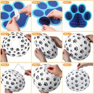 Ensemble de décoration de fête imprimé de pattes de chien bleu <span class=keywords><strong>orange</strong></span> 15 pièces lanternes en papier boule nid d'abeille 3D suspendus fournitures de décoration de fête d'anniversaire - Product Image 3