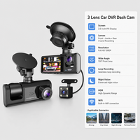 Caméra embarquée WiFi 3 canaux 1080P à triple objectif, DVR de voiture 2 pouces TN, vision nocturne, enregistrement en boucle, mode stationnement, surveillance avant, arrière et habitacle