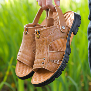 Sandales de plage en cuir souple pour hommes, semelle épaisse, antidérapantes, plates, à enfiler, tailles jeunes 40 41 42 43 44 45 46 47 48 49 50 - Product Image 1