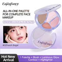 Grosir OEM/ODM MOQ Rendah Tahan Lama All In One Soft Peach Multi-fungsi Tray Tone Blush Bronzer Highlighter Bedak Wajah