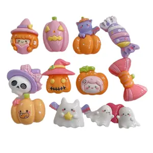 Halloween Resin Charm Cartoon Kawaii Diy Ghost Candy Pumpkin for Hair Clip Frame Cup
