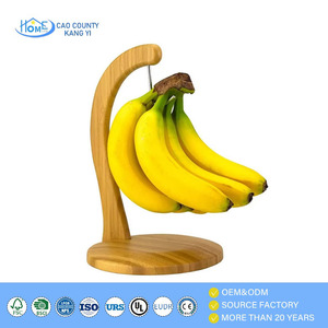 Cestino appendibile in bambù ecologico <span class=keywords><strong>a</strong></span> 1 livello per frutta con gancio porta banana - Product Image 1