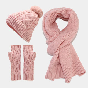 Nouvel <span class=keywords><strong>ensemble</strong></span> trois pièces en tricot torsadé 100 % acrylique : <span class=keywords><strong>bonnet</strong></span>, écharpe et gants pour <span class=keywords><strong>femme</strong></span> – Chaud pour l'automne et l'hiver - Product Image 1