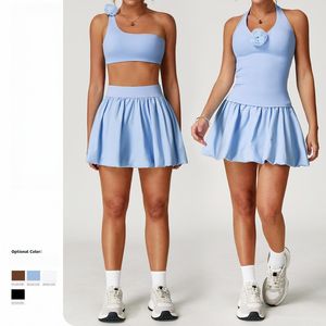 2024 yeni kadın bir omuz spor sutyen egzersiz tenis etekler şort hafif dahili yelekler aktif setleri tenis aşınma - Product Image 1