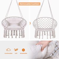 Fauteuil suspendu en macramé avec coussin et kit de fixation, crochet de plafond, franges tressées