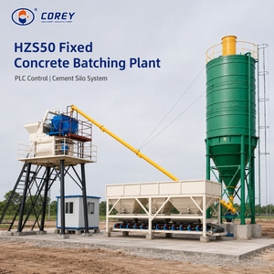 สายการผลิตคอนกรีต HZS50 พร้อมไซโลเก็บปูนและระบบสายพานลำเลียง โรงงานผสมคอนกรีตสำเร็จรูปตามสั่ง - Product Image 1