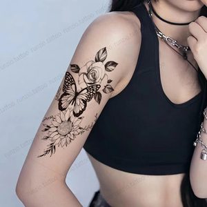 1 Juego por 10 piezas flor y mariposa pájaro negro impreso <span class=keywords><strong>tatuajes</strong></span> impermeables, personalidad sexy cuerpo de <span class=keywords><strong>mujer</strong></span> tatuaje temporal - Product Image 1