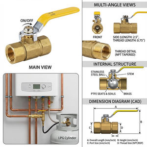Шаровой кран YOD из латуни с уплотнением из EPDM без свинца, от 3/<span class=keywords><strong>4</strong></span> до <span class=keywords><strong>1</strong></span> дюйма, сертифицирован NSF, для контроля потоков питьевой воды, масла и химических жидкостей - Product Image 3