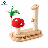 Ensemble de griffoirs pour chat en forme de champignon avec piste à balle et baguette à plumes, jouet multifonction en bois pour chats d'intérieur et chatons