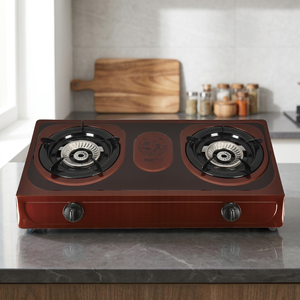 Estufa de Gas de Doble Quemador, Estufa de Mesa Manual, Acabado Rojo para Cocinar en Casa - Product Image 2