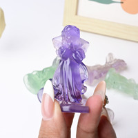 Fluorite naturelle sculptée en forme de macaron, ange, fille en prière, cristal, décoration de bureau, décoration de la maison, méditation, souvenir d'anniversaire