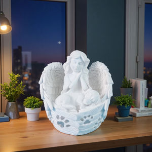 Statue en résine de bonne nuit d'ange tenant un chiot, figurine en résine commémorative pour animaux de compagnie, ornement d'art de décoration intérieure - Product Image 3