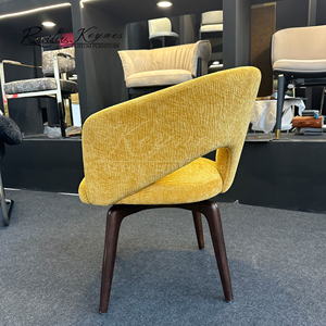 Keynes <b>Swivel</b> Dining Armchair Walnut Wooden Frame Chenille Upholstered Chair for Hotel Restaurant Commercial Space - Product Image 3
