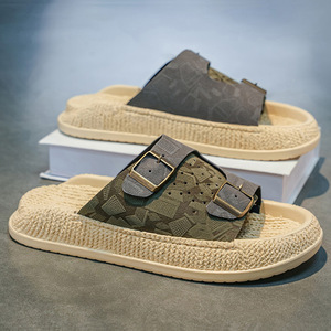 fashion Genuine Leather men's Flat Sandals designer fashion Buckle Closure <b>Platform</b> Rubber Sole luxury men's Slides slippers - Product Image 1