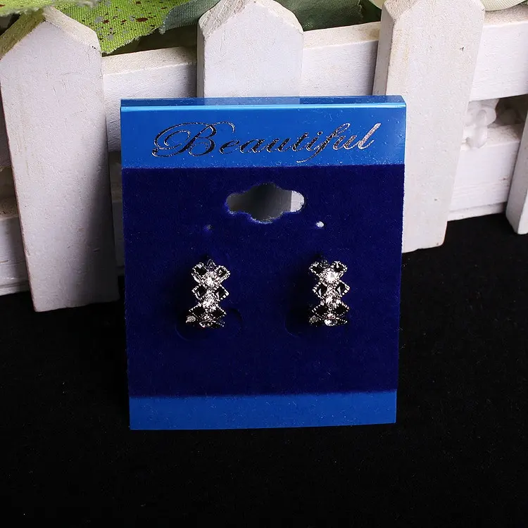 High quality blue velvet jewelry hanging display PVC packaging cards for earrings and necklace