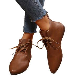 Bottes pour femmes, style rétro, à <span class=keywords><strong>lacets</strong></span>, style britannique, bout pointu, bottes à la cheville, printemps, nouvelle collection, grande taille, bottes plates - Product Image 5
