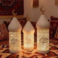 Décoration de bureau Ramadan Kareem, centre de table, lampe en métal Eid Mubarak, spirale blanche creuse, lumière LED, décorations Ramadan 2026