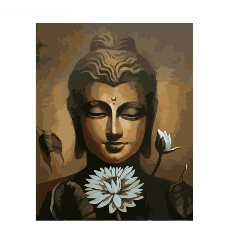 CHENISTORY 991681 DIY Painting Lotus Buddha Bedroom Decor Wall Art on Canvas Wall Pictures by Numbers White Oil Classical