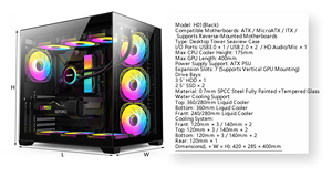 High-Airflow Black ATX PC <strong>Case</strong> 175mm <strong>CPU</strong> Cooler Support 7-Slot <strong>Vertical</strong> GPU 400mm &amp; Triple 360mm Radiator Front USB 3.0 - Product Image 2