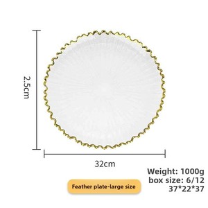 Assiettes de présentation plates en <span class=keywords><strong>verre</strong></span>, bord doré, en forme de plume, pour steak, fruits, desserts, et service de collations, pour dîner de mariage - Product Image 4