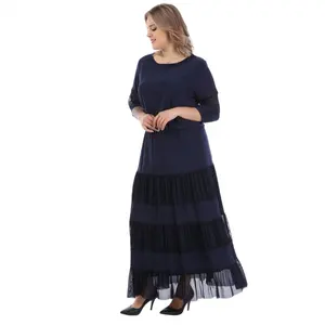 New Style Navy Plus Size Maxi Modest Women Dress Occasional Modest Style High Quality Elegant Ladies Clothing