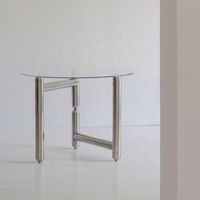 Table d'appoint ronde de luxe à finition brillante, plateau en verre trempé, table basse pour salon, restaurant, bar, café