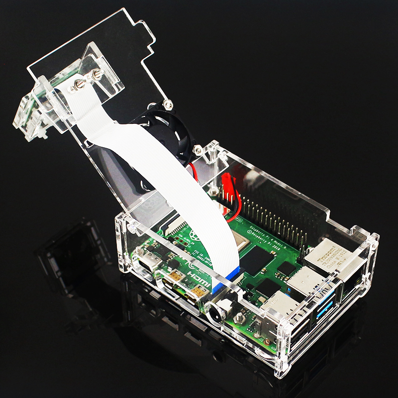 Raspberry Pi 4B Transparent Acrylic Case with Camera Holder for