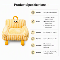 YAOYUE Grand Nid de Canapé pour Chat à Grands Yeux, Lit Confortable en Peluche Rayée pour Petits Chats
