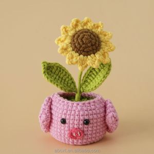 Maceta de Flores Tejida a Mano con Diseño de Girasol y Animales de Dibujos Animados, Venta al Por Mayor - Product Image 5