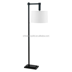 Lámpara de Pie Contemporánea de Hierro Negro con Pantalla de Tela, Gran Lámpara LED para Hotel, Sala de Estar, Dormitorio, Base E26 - Product Image 1